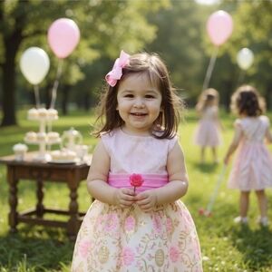 Truly Scrumptious ✦ Pink & Gold Floral Party Dress ✦ Toddler 24M w/ Bow-Tie Back